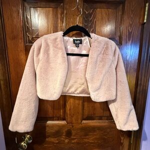 Kids Blush Pink Faux Fur Cropped Jacket